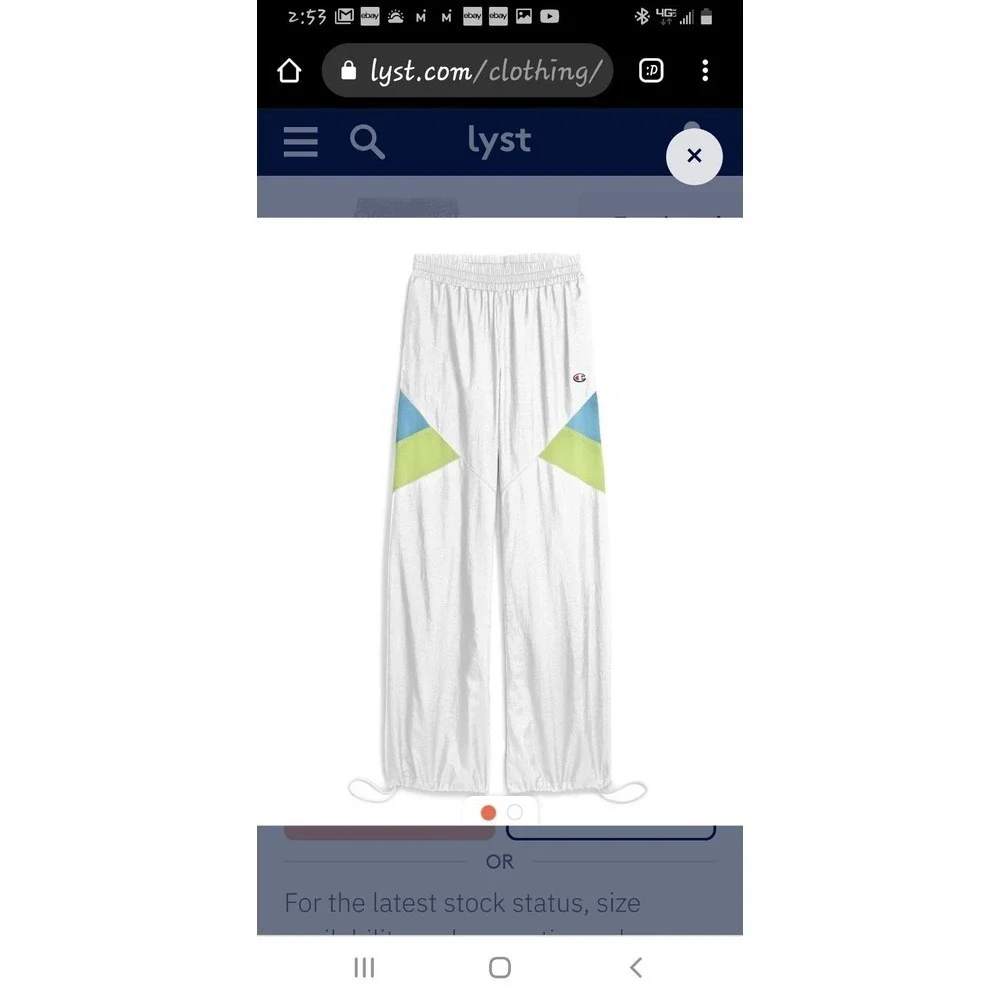 New‎ Champion Pants Track Y2K Windbreaker Jogger Women Small White 90s Retro